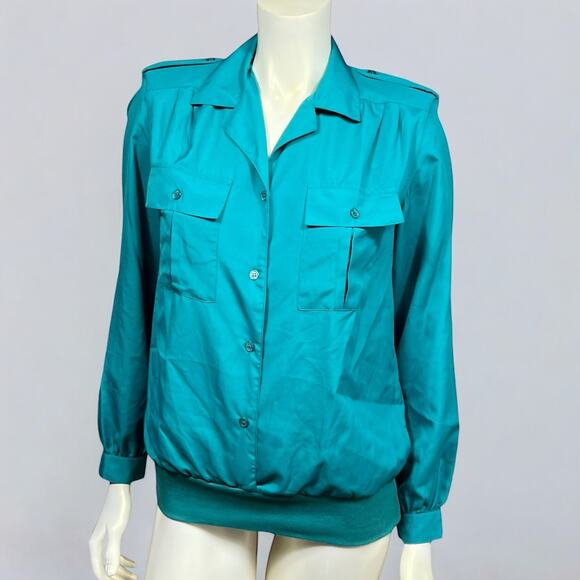 Sheridan Square 80s Green Casual Blouse Top - Size 8, Good Condition - Picture 1 of 10
